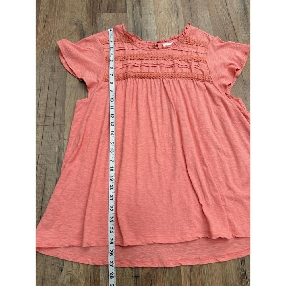 Ella Moss Women's Coral Pink Boho Short Sleeve Crochet Detail Top Size XL - Picture 6 of 8